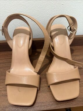 a new day Nude Tan Block Heel Sandals with Ankle Strap
